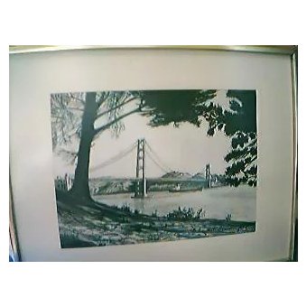 Charcoal Drawing SIGNED PRINT of Golden Gate Bridge 1979