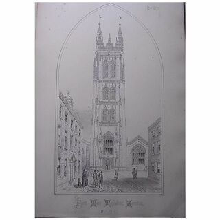 Stunning Large 1858 Lithograph of SAINT MARY MAGDALENE - Taunton - Somersetshire