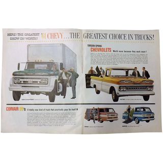 1961 CHEVY TRUCKS - Original Double Page Advertisement Saturday Evening Post