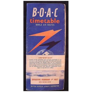 Vintage 1957 B.O.A.C. World Air Routes Timetable