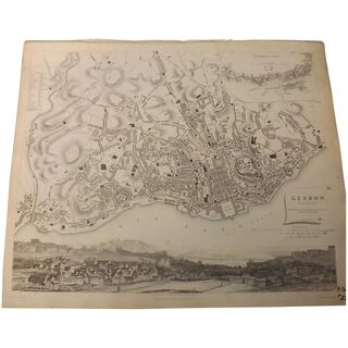 Antique Map of Lisbon City - Dated 1833