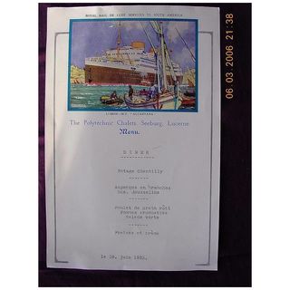1933 MV Alcantara Dinner Menu Portugese Shipping Line
