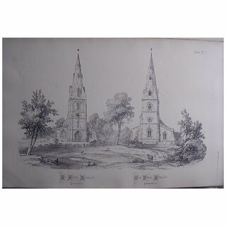 Stunning Large 1858 Lithograph of ALLSAINTS - Buckworth: St. PETER'S - Aldwinkle