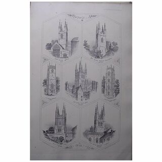 Stunning Large 1858 Lithograph of St. MARY'S - Ashford: THE HOLY TRINITY - Buckland-Monachoram: St. MARY'S - Woodbridge: THE ABBEY CHURCH - Bath: St. MARY'S - Stoke-By-Newland: St. SAMPSON'S - Cricklade: St. JOHN THE BAPTIST - Tidiswell