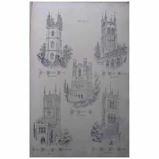 Stunning Large 1858 Lithograph of St. MICHAEL'S - Dundry: ALL SAINTS - Wrington: THE CATHEDRAL - Ely: St. MARY & St. PETER - Wolverhampton: St. MARY'S - Melton-Mowbray