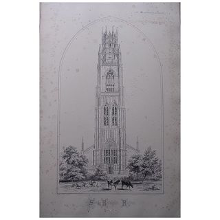 Stunning Large 1858 Lithograph of SAINT BOTOLPH'S - Boston - Lincolnshire