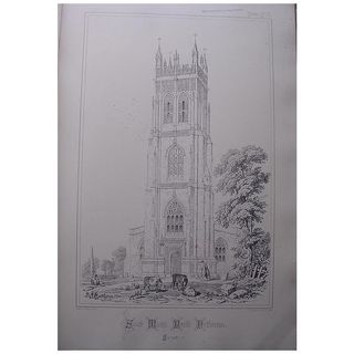 Stunning Large 1858 Lithograph of SAINT MARY'S - North Petherton - Somersetshire