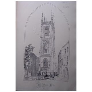 Stunning Large 1858 Lithograph of ALL SAINTS' - Derby - Derbyshire