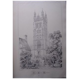 Stunning Large 1858 Lithograph of SAINT GILES' - Wrexham - Denbighshire