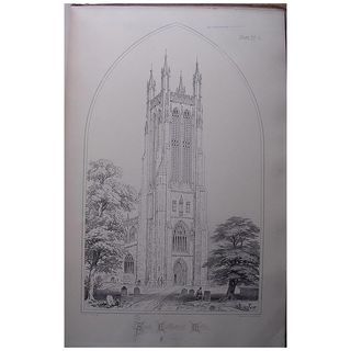 Stunning Large 1858 Lithograph of SAINT CUTHBERT'S - Wells - Somersetshire