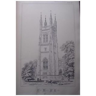 Stunning Large 1858 Lithograph of SAINT MARY'S - St. Neots - Huntingdonshire
