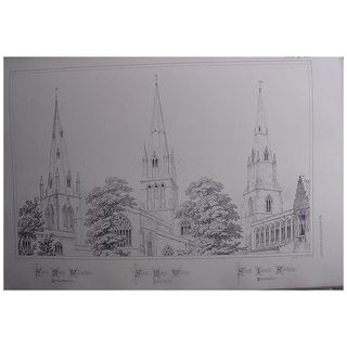 Stunning Large 1858 Lithograph of St. MARY'S - Wollaston. St. MARY'S - Witney, St. JAMES' - Southam