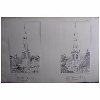 Stunning Large 1858 Lithograph of St. GILES - Desborough & St. LAWRENCE'S - Bythorne