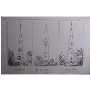 Stunning Large 1858 Lithograph of St. MARY'S - Ketton, St. DENY'S - Market-Harborough, St. NICOLAS - Walcot