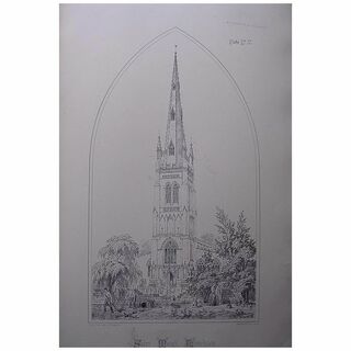 Stunning Large 1858 Lithograph of SAINT MARY'S - Whittlesea - Cambridgeshire
