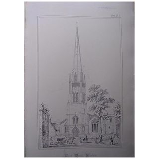 Stunning Large 1858 Lithograph of SAINT MARY'S - Bloxham - Oxfordshire