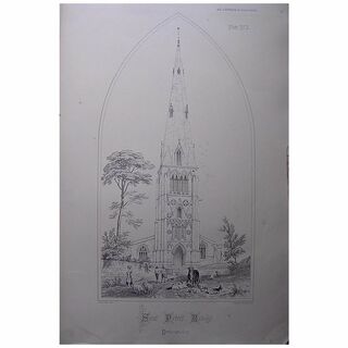 Stunning Large 1858 Lithograph of SAINT PETER'S - RAUNDS - Northamptonshire