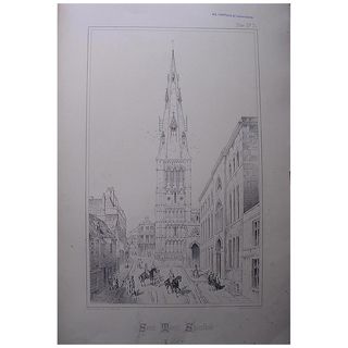 Stunning Large 1858 Lithograph of SAINT MARY'S - Stamford - Lincolnshire
