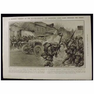 WWI- French Armoured Car in German Occupied Village - Illustrated London News 1918