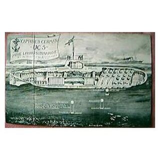 WWI Postcard German UC5 Mine Laying Submarine