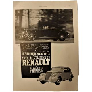 ORIGINAL RENAULT Advert From L ' Illustration French Magazine December 1937