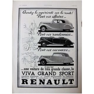 L'IIlustration French Magazine Original RENAULT 1938 Advertisement