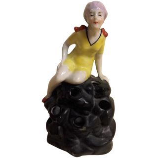 Art Deco 'Flapper' Porcelain Hat Pin Holder / Flower Frog - Circa 1920's Germany