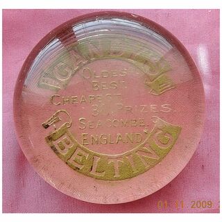 Victorian Advertising Paperweight CANDY'S BELTING Oldest Best Cheapest