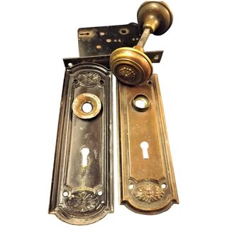 Victorian Set of Brass Door Handles With Back Plates and Lock