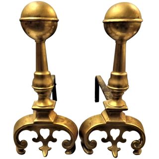 A Pair Of Classical Styled Victorian Brass Andirons