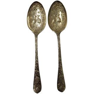 Asethetic Movement Nickel Silver Serving Spoons - Dated 1880 England