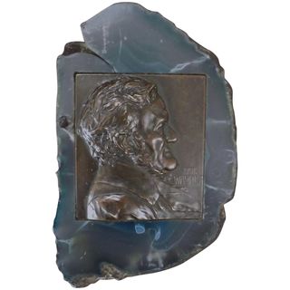 Bronze Plaquette of WAGNER Mounted on Agate