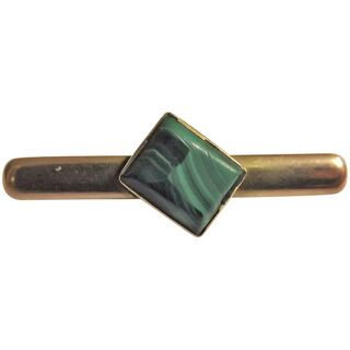 Victorian Bar Brooch in 9 Carat Gold With Malachite Stone