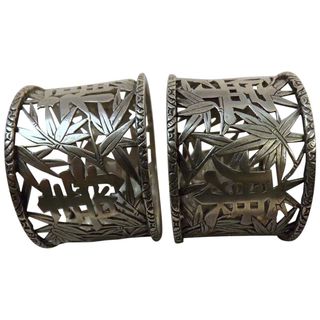Cum Wo Chinese Export Silver Napkin Rings Pair Circa 1880-1900