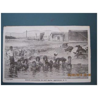 Maori Children in Hot Bath, Rotorua, New Zealand
