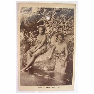 Vintage FIJI Photo Postcard 'After A Swim' Circa Early 1900's