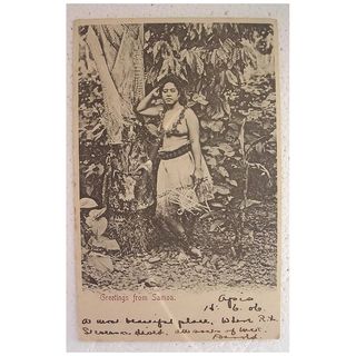 RARE 1906 Samoan Topless Wahine Postcard 'Greetings From Samoa'