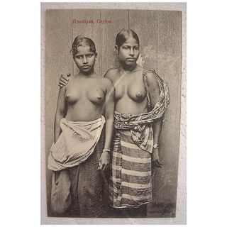 Vintage Postcard of Topless Native RHODIYAS Girls From CEYLON