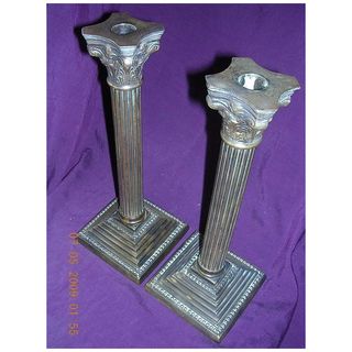 Victorian Corinthian Column Brass Candle Sticks Pair