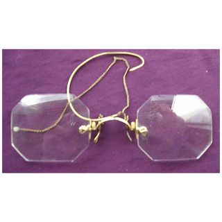 Vintage Square Cut Pinz Nez Spectacles with Case