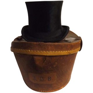 Victorian Top Hat With Leather Carry Case - Circa late 1800's England