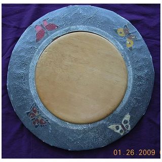 Vintage Bread Board With Lovely Decorative Inserts