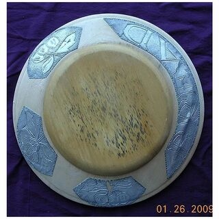 Vintage Alloy Lined Bread Board With Butterfly Decoration