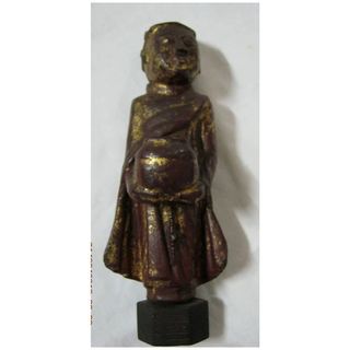 A Hand Carved Wooden Buddhist Monk Painted and Gilded - Circa 1880