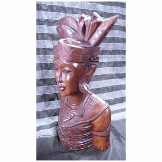 Hand-Carved Balinese Bust of Native Lady in Traditional Dress