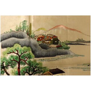 Japanese Traditional Scene in Silk Needlework - Circa 1910 - 1920