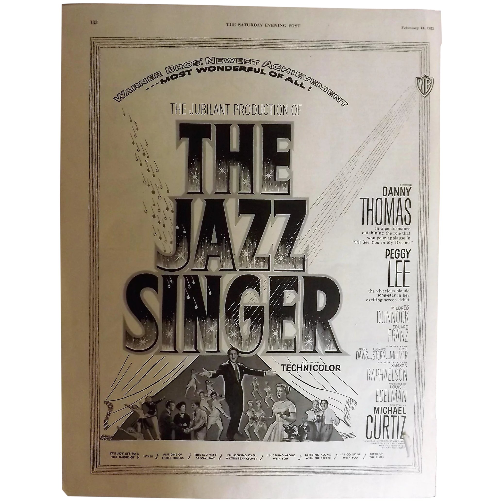 1953 MOVIE "The Jazz Singer" Original Advertisement
