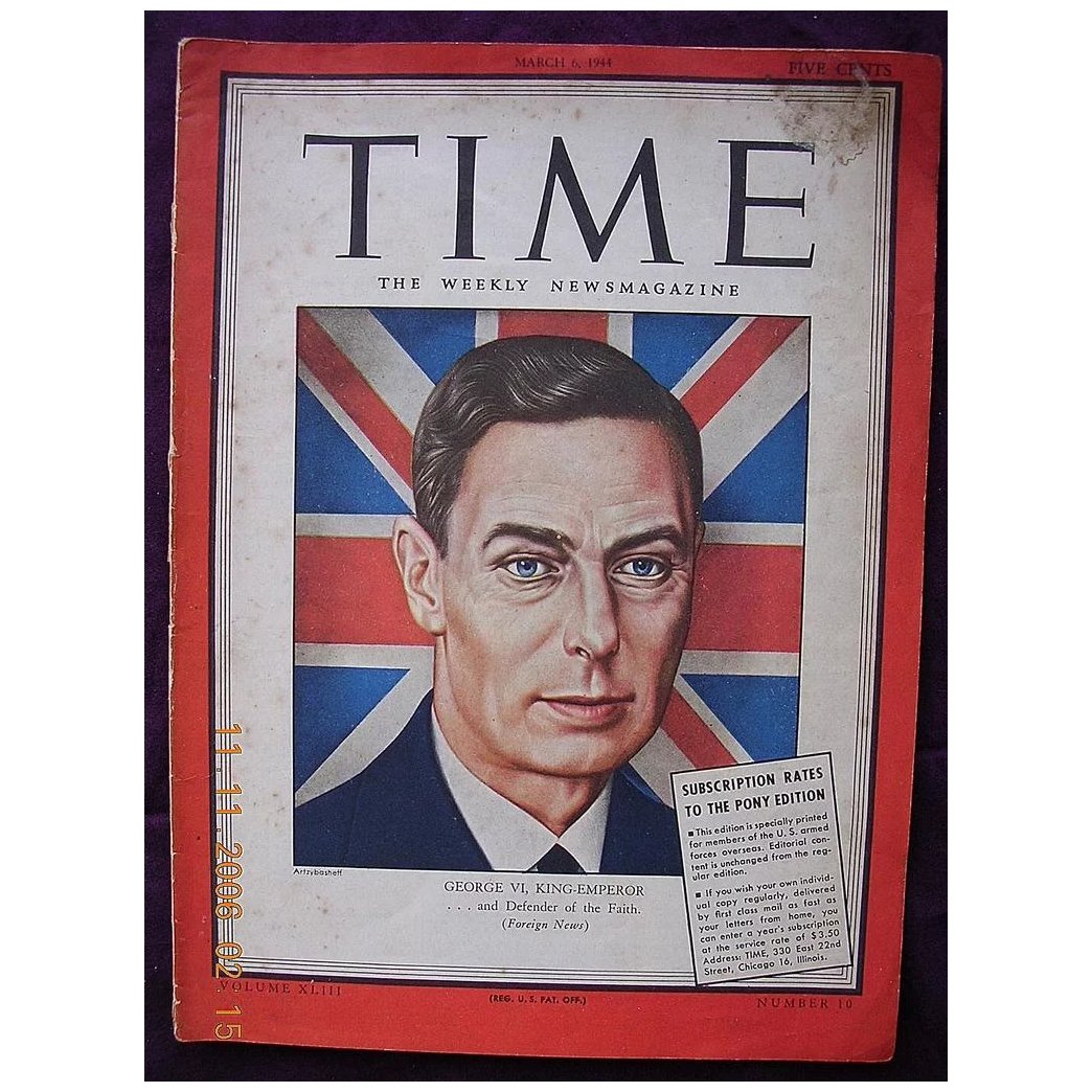 Vintage TIME Magazine PONY Edition March 6th 1944