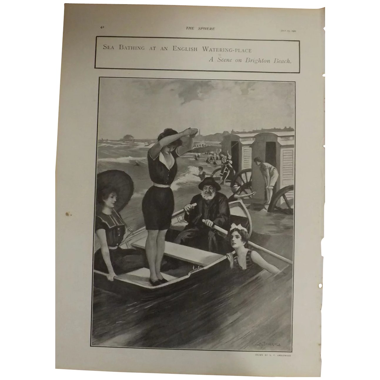 Original Page 'Sea Bathing At An English Watering -Place' - The Sphere JUL. 1901