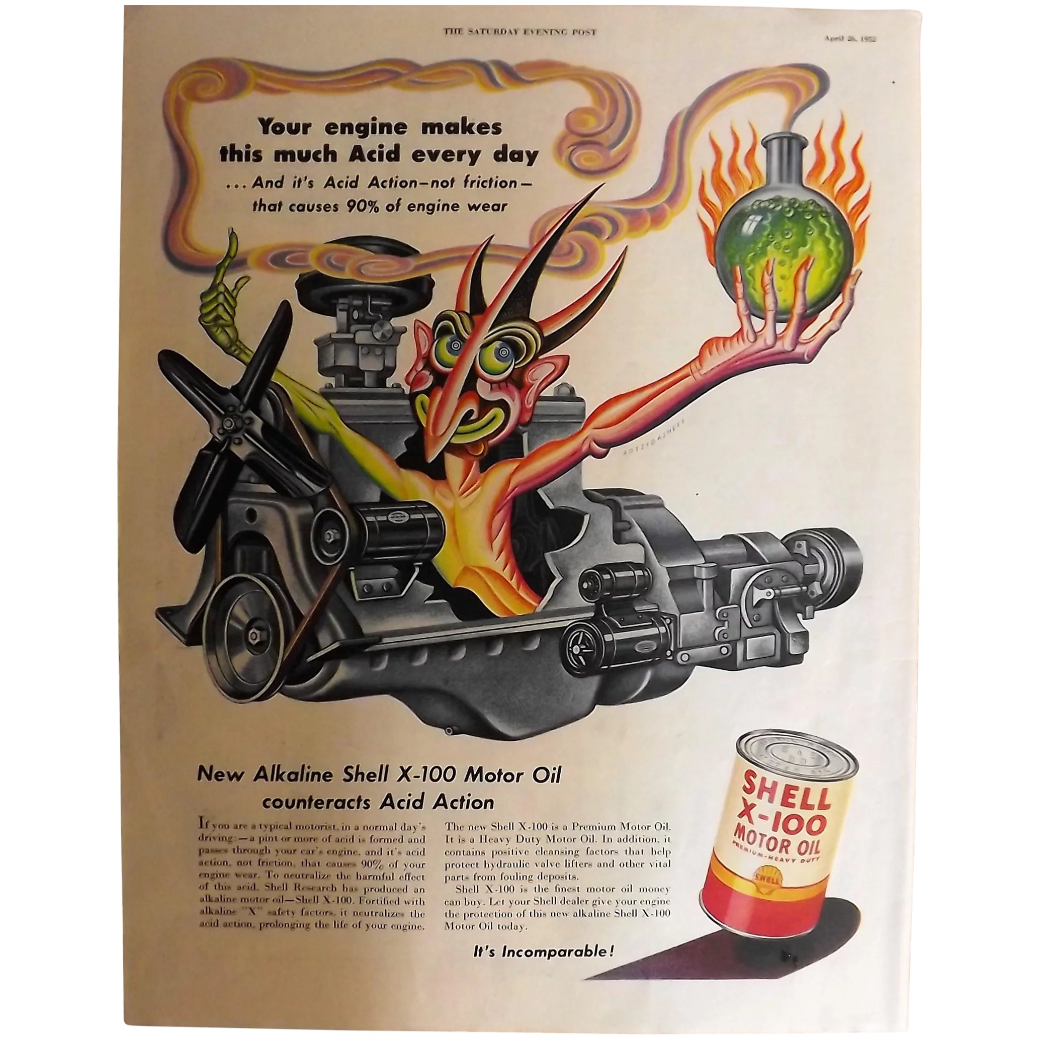 SHELL X-100 Motor Oil Genuine 1952 Full Page Advertisement